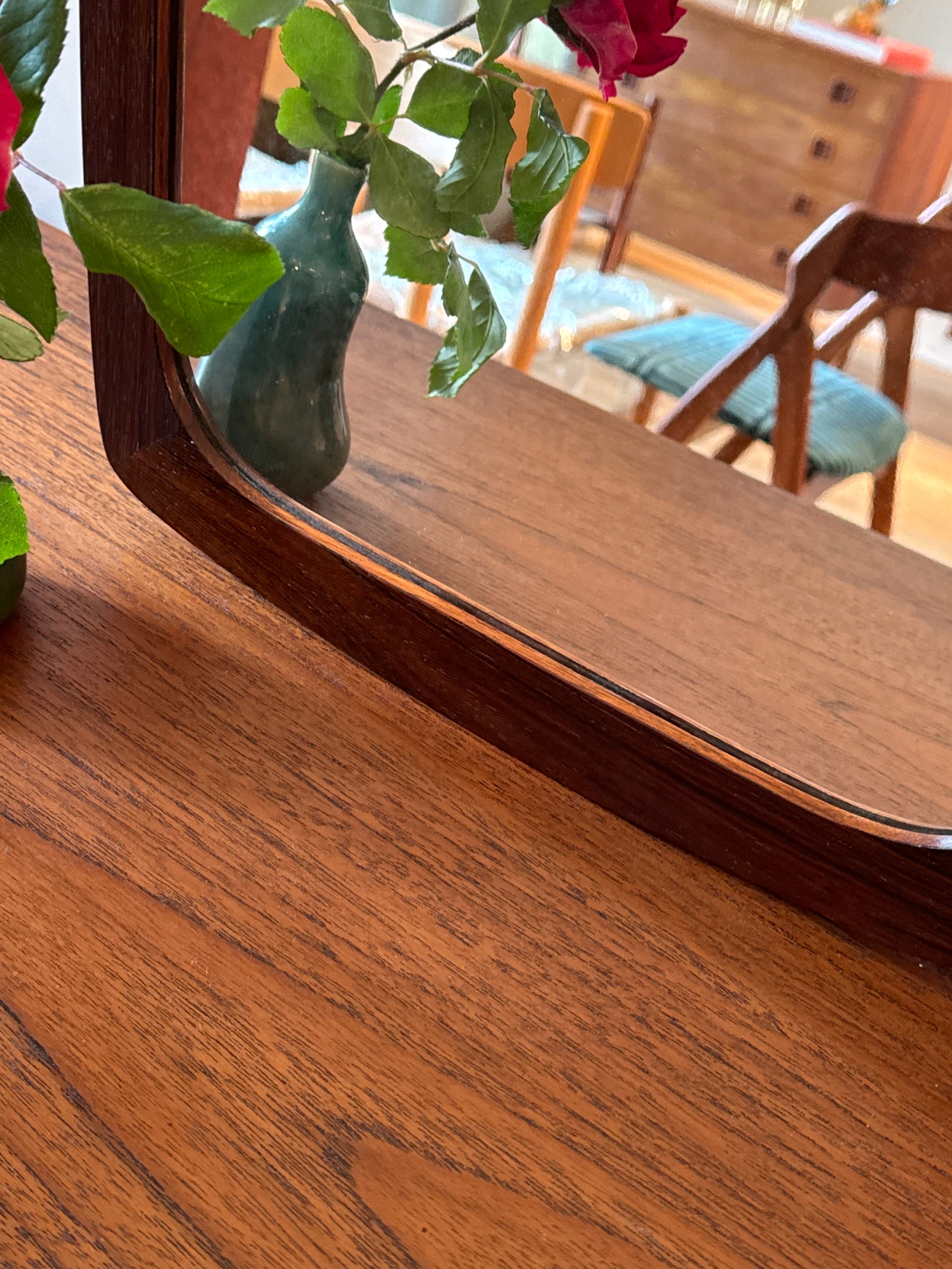 Miroir danois vintage "Tage" – forme rétroviseur, teck, années 60