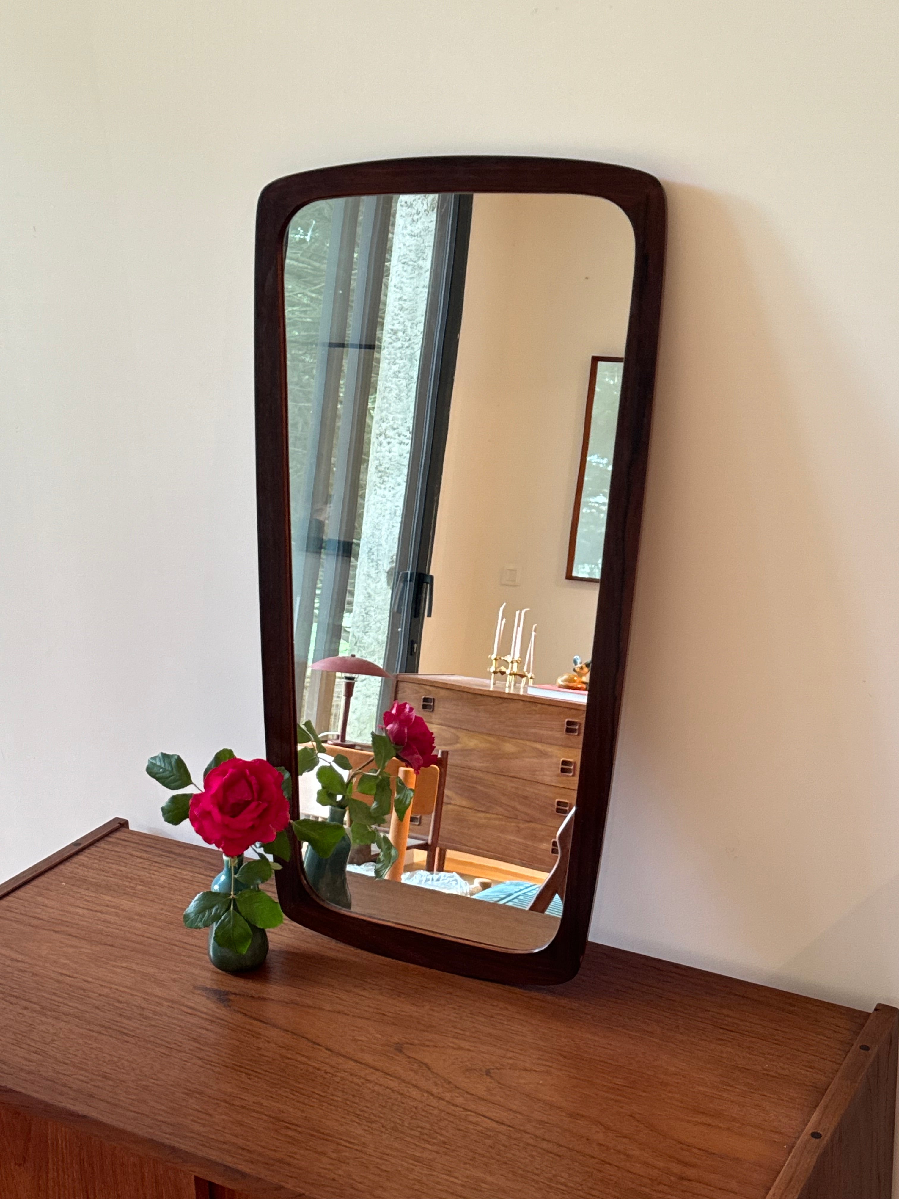 Miroir danois vintage "Tage" – forme rétroviseur, teck, années 60