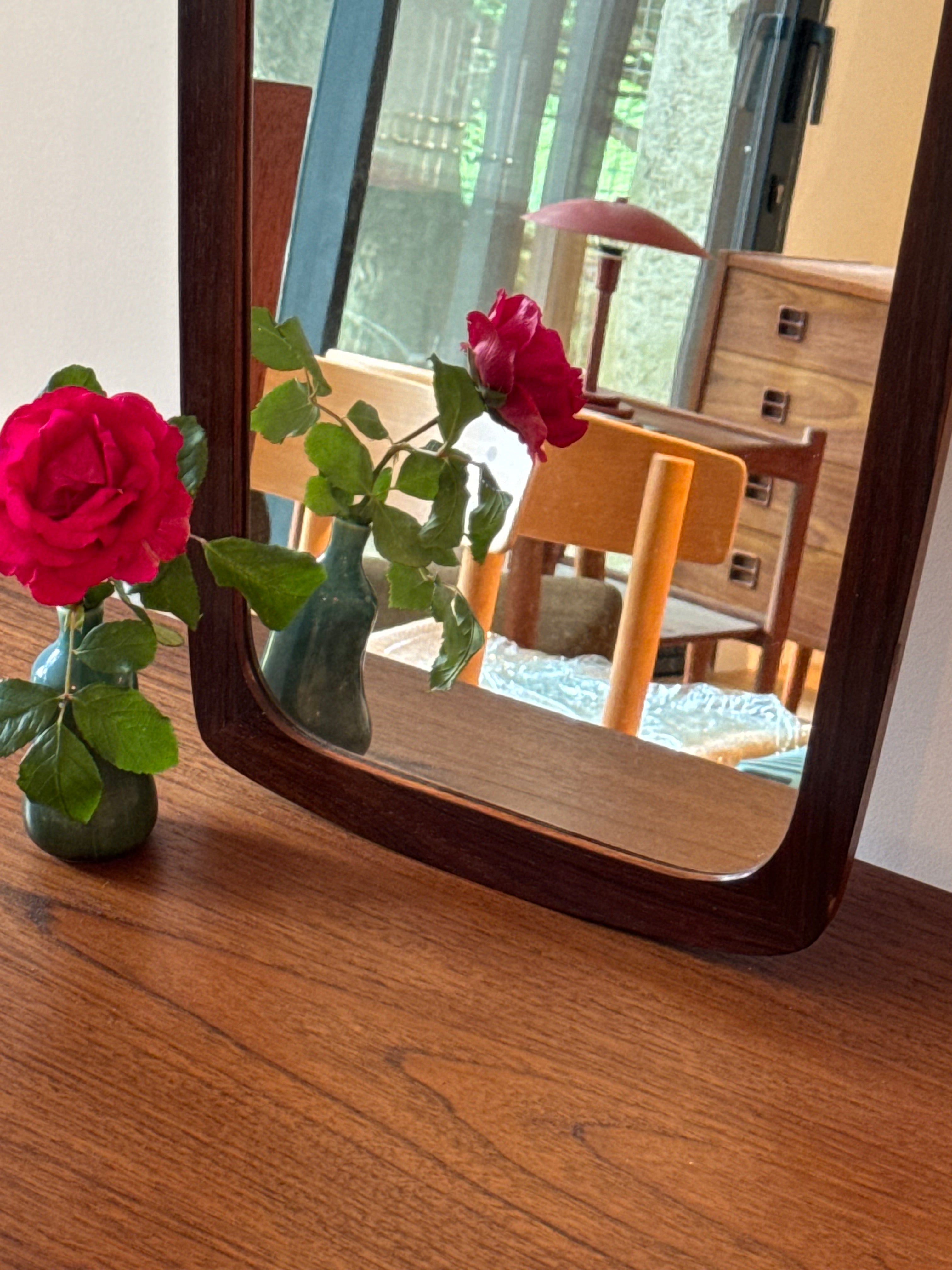 Miroir danois vintage "Tage" – forme rétroviseur, teck, années 60