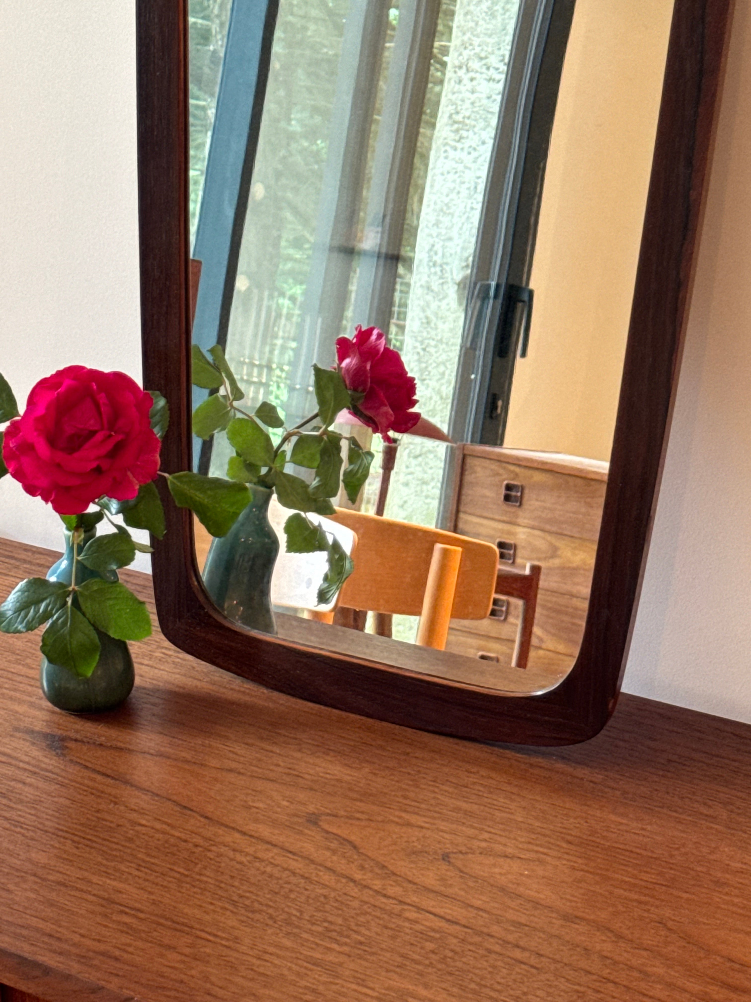 Miroir danois vintage "Tage" – forme rétroviseur, teck, années 60