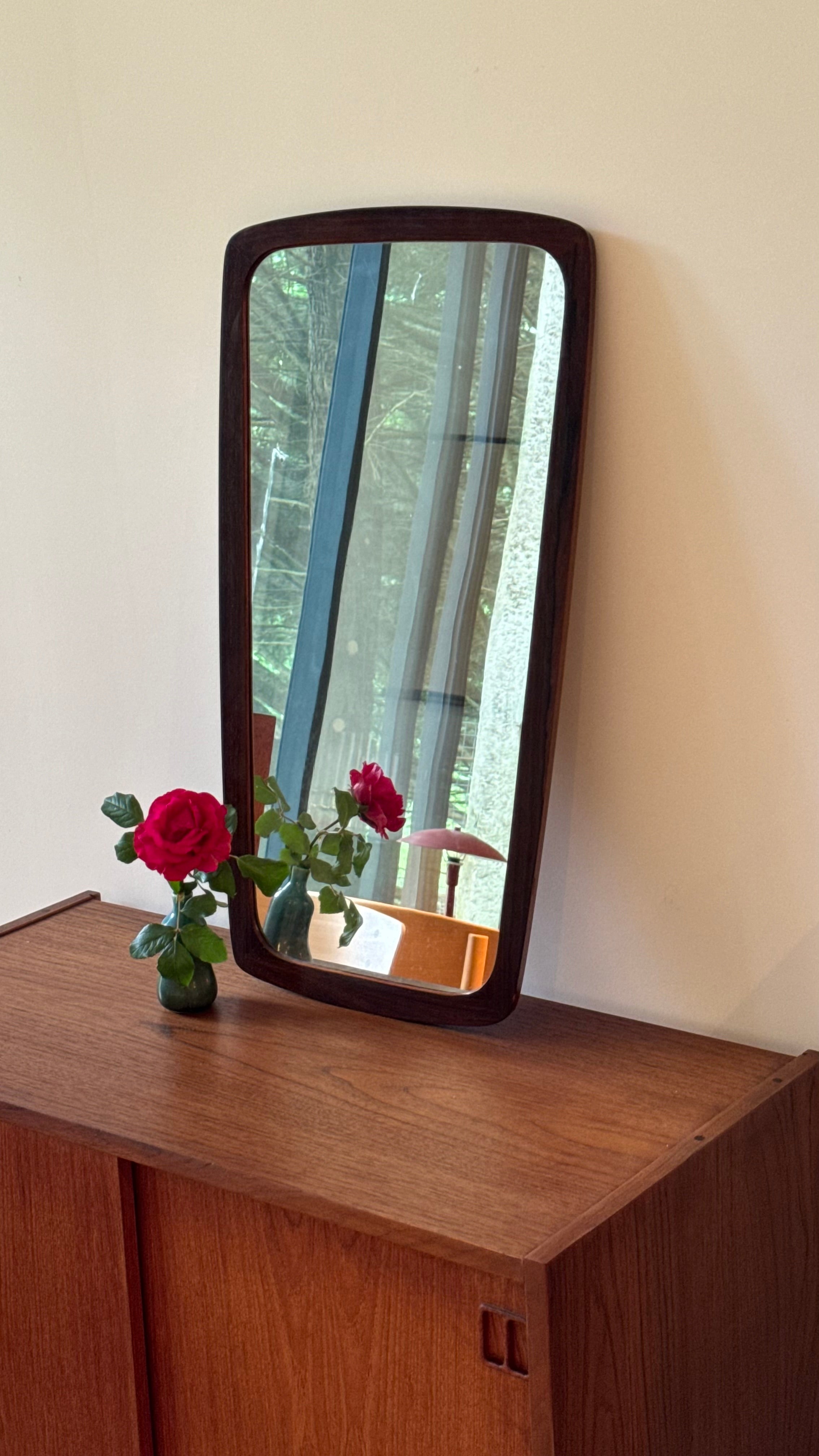 Miroir danois vintage "Tage" – forme rétroviseur, teck, années 60